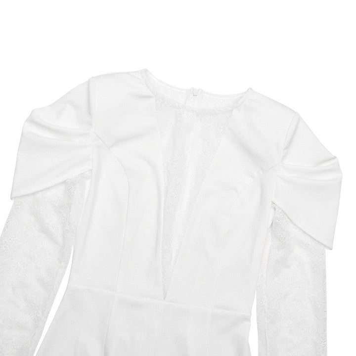 Tailored midi dress with lace and slit design - SALIN