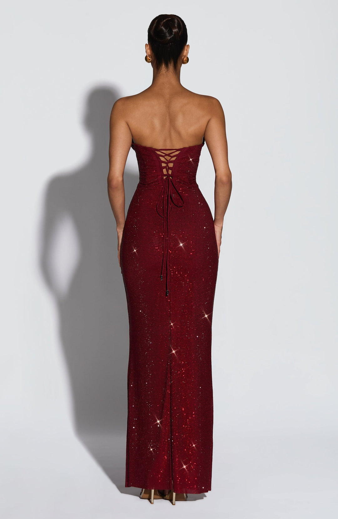 Strapless maxi evening dress with sparkling rhinestone embellishments – GLOW