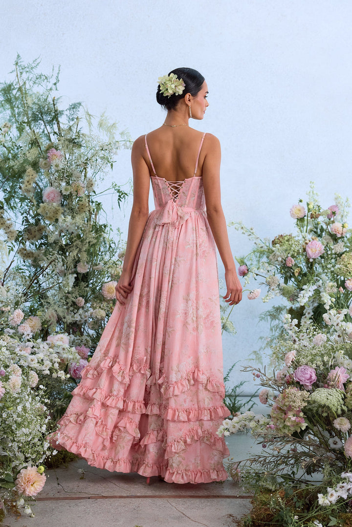 Floral chiffon ruffled maxi dress with a slit design – Isabella