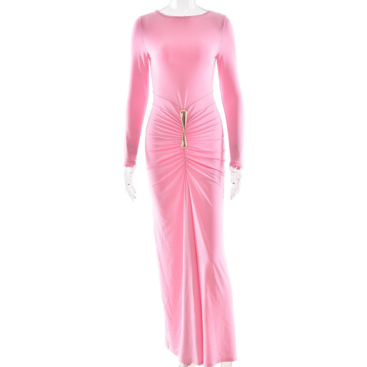 Maxi dress with gathers and buckle design - RAVIV