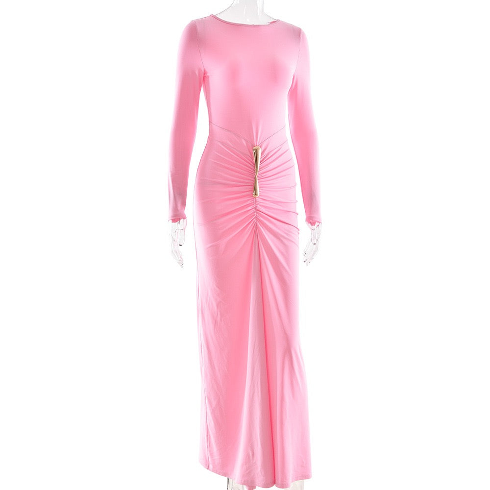 Maxi dress with gathers and buckle design - RAVIV