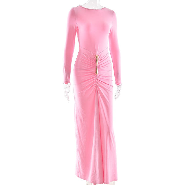 Maxi dress with gathers and buckle design - RAVIV