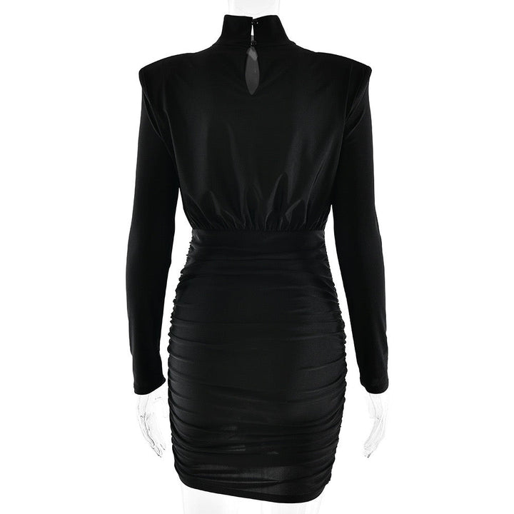 Mini turtleneck dress with pleated design, shiny fabric - JIMMY