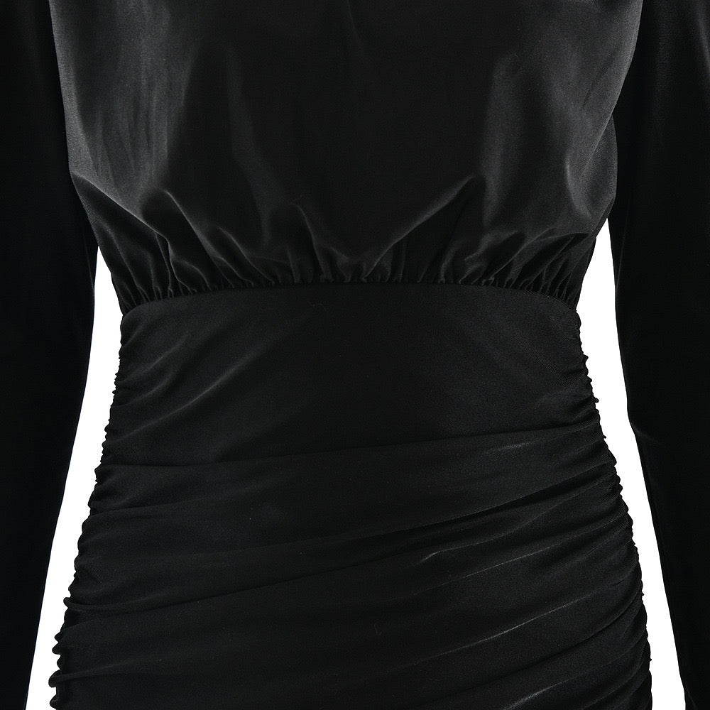 Mini turtleneck dress with pleated design, shiny fabric - JIMMY