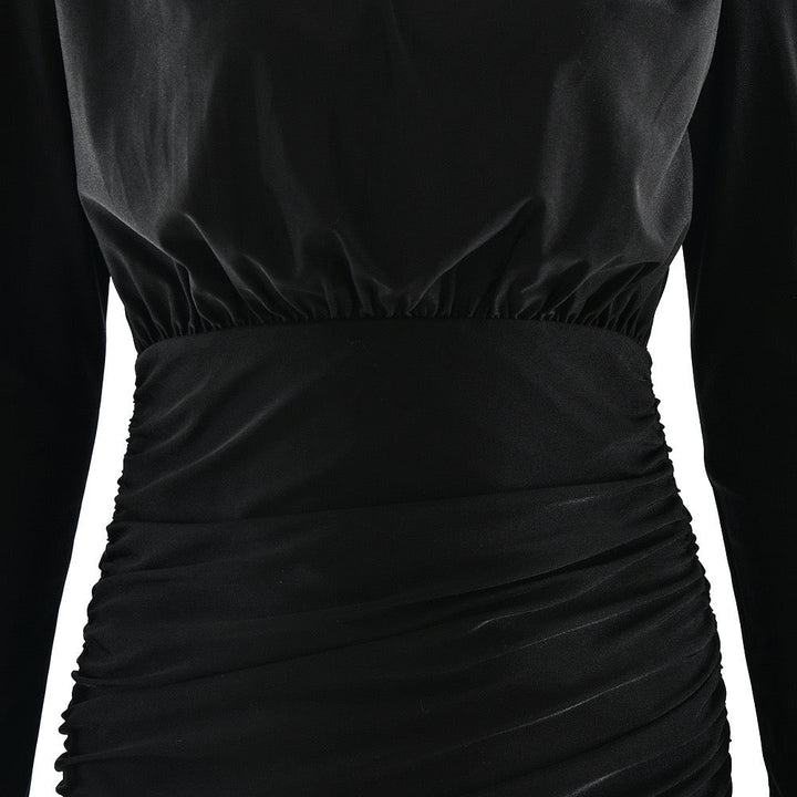 Mini turtleneck dress with pleated design, shiny fabric - JIMMY