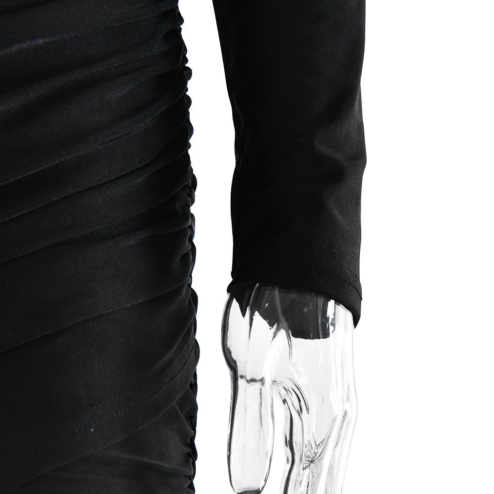 Mini turtleneck dress with pleated design, shiny fabric - JIMMY