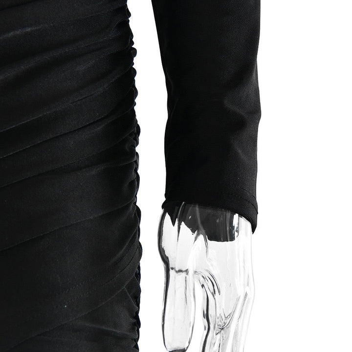 Mini turtleneck dress with pleated design, shiny fabric - JIMMY