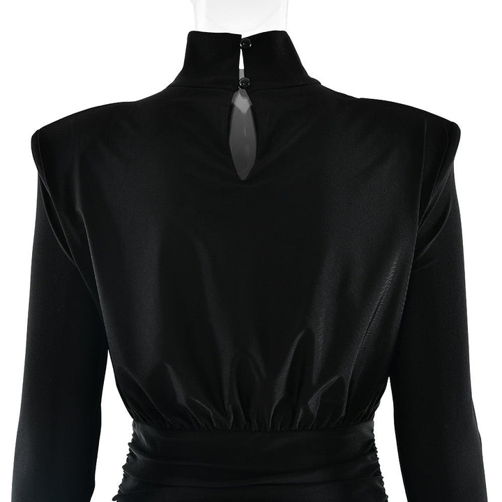 Mini turtleneck dress with pleated design, shiny fabric - JIMMY