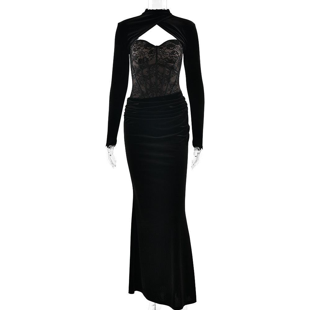Strapless velvet maxi dress with lace bodice design and matching top - Isabella
