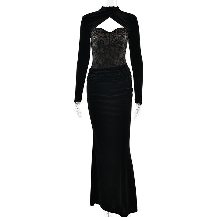 Strapless velvet maxi dress with lace bodice design and matching top - Isabella