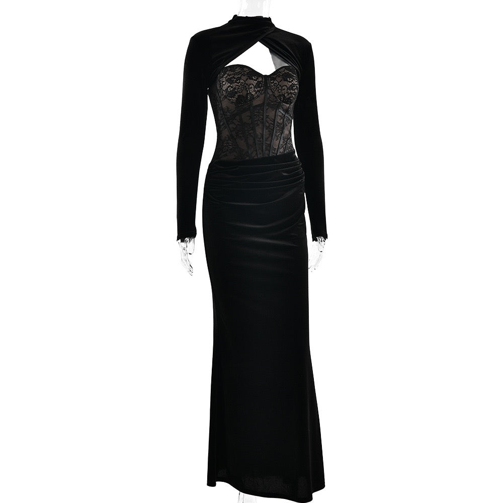 Strapless velvet maxi dress with lace bodice design and matching top - Isabella