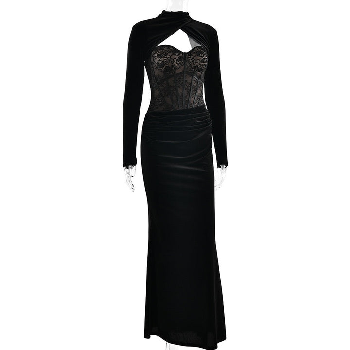 Strapless velvet maxi dress with lace bodice design and matching top - Isabella