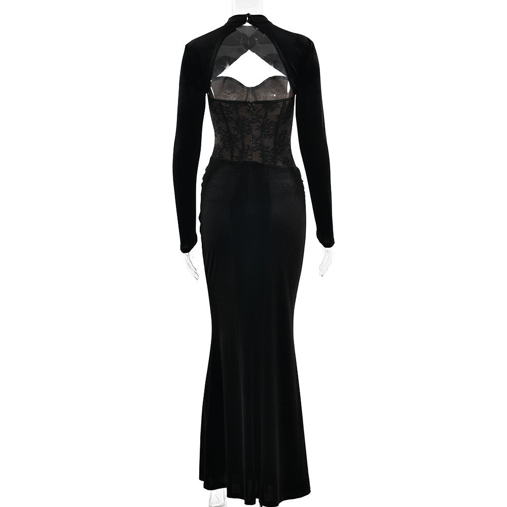 Strapless velvet maxi dress with lace bodice design and matching top - Isabella