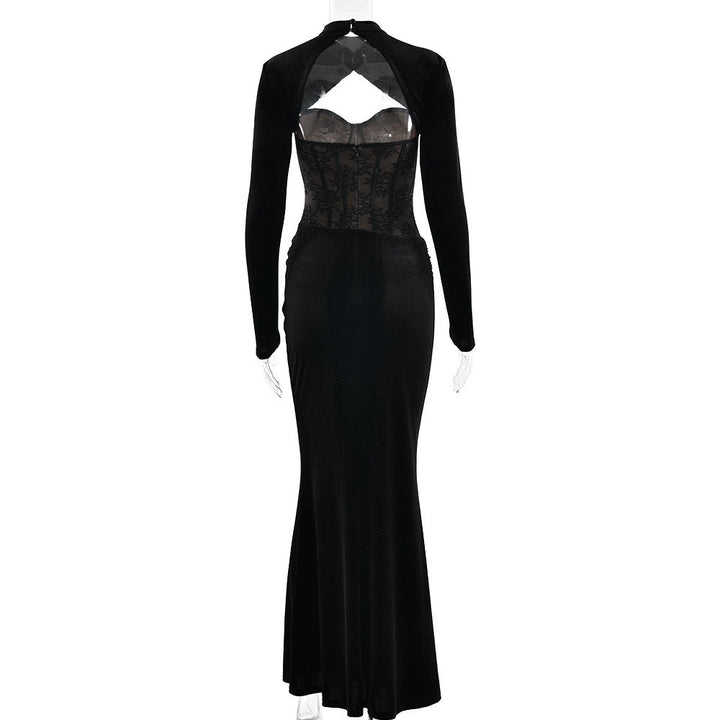Strapless velvet maxi dress with lace bodice design and matching top - Isabella