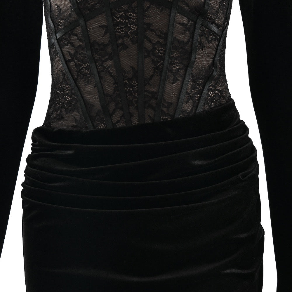 Strapless velvet maxi dress with lace bodice design and matching top - Isabella