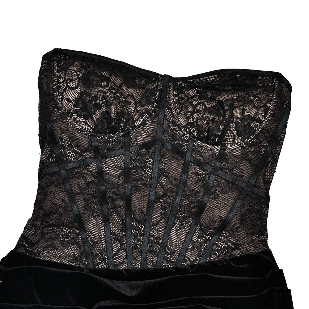 Strapless velvet maxi dress with lace bodice design and matching top - Isabella