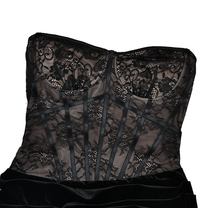 Strapless velvet maxi dress with lace bodice design and matching top - Isabella