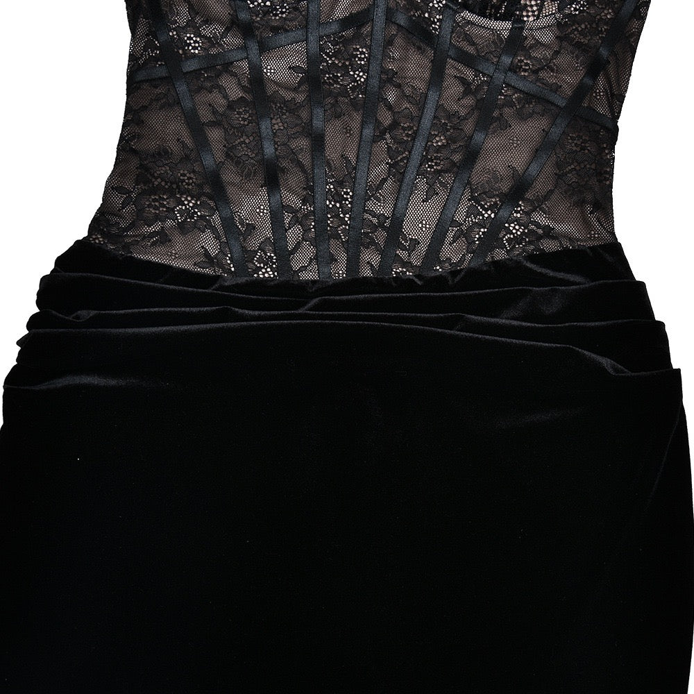 Strapless velvet maxi dress with lace bodice design and matching top - Isabella