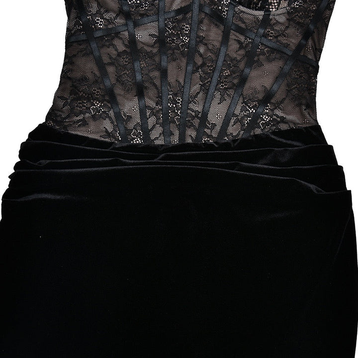 Strapless velvet maxi dress with lace bodice design and matching top - Isabella