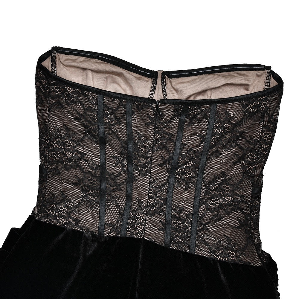 Strapless velvet maxi dress with lace bodice design and matching top - Isabella