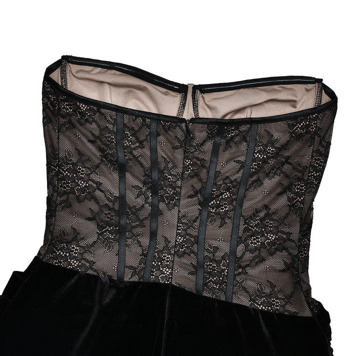 Strapless velvet maxi dress with lace bodice design and matching top - Isabella