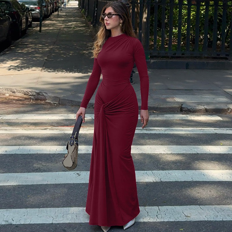 Maxi Dress with Ruching and Back Tie for Waist Fitting - Hermosa