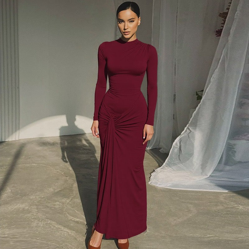 Maxi Dress with Ruching and Back Tie for Waist Fitting - Hermosa