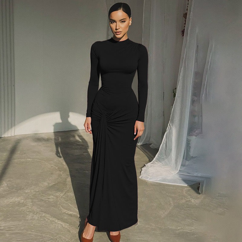 Maxi Dress with Ruching and Back Tie for Waist Fitting - Hermosa
