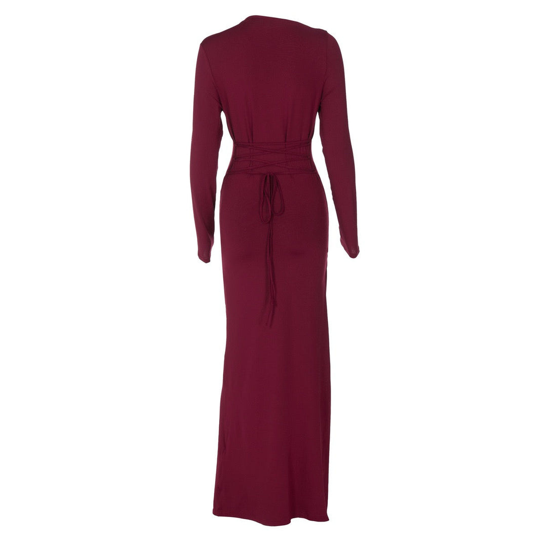 Maxi Dress with Ruching and Back Tie for Waist Fitting - Hermosa
