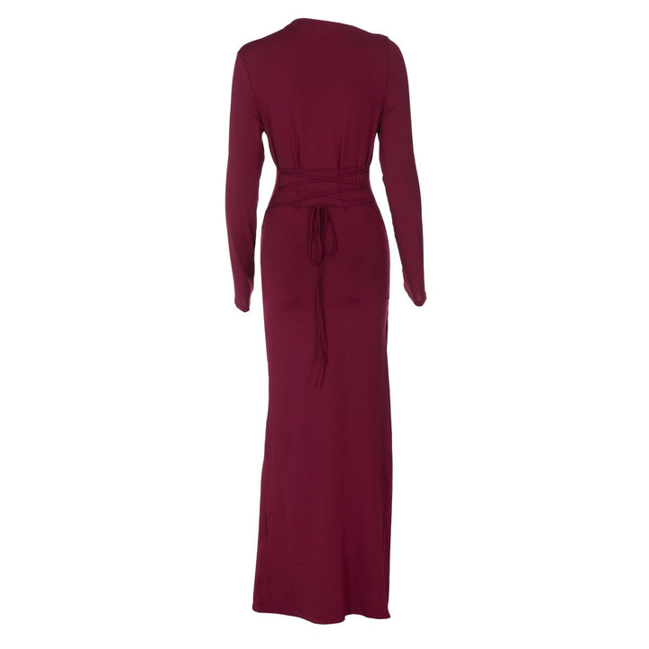 Maxi Dress with Ruching and Back Tie for Waist Fitting - Hermosa