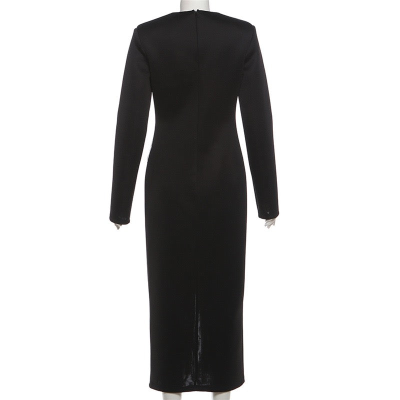 Elegant Fitted Maxi Dress with Lace Decoration and Slit Design - YANA