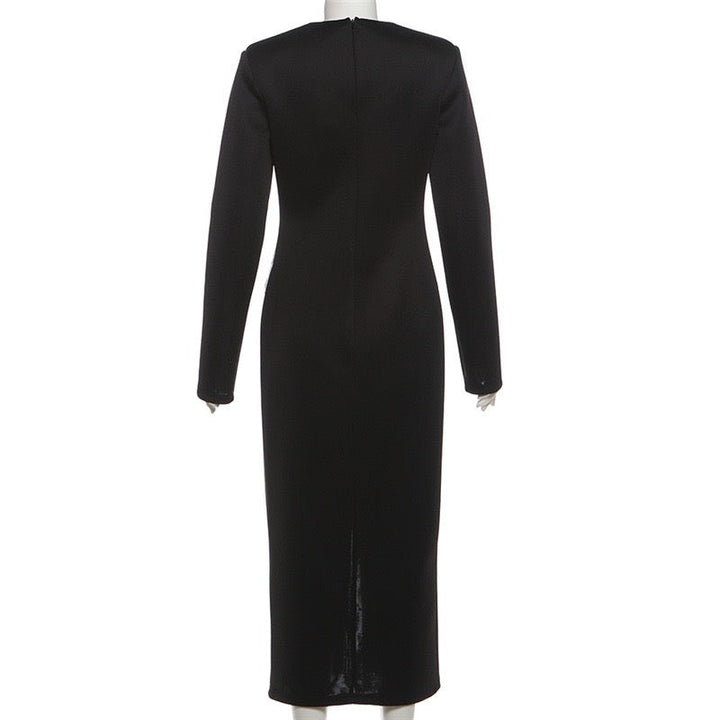 Elegant Fitted Maxi Dress with Lace Decoration and Slit Design - YANA
