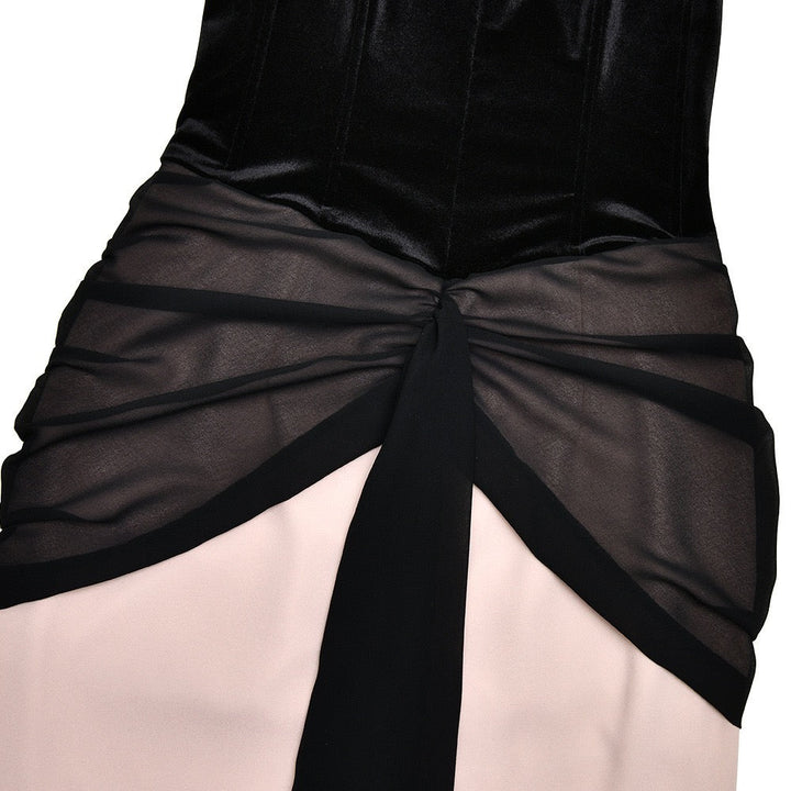 Strapless Velvet Corset Maxi Dress with Ruching and Chiffon Design - CAROLS