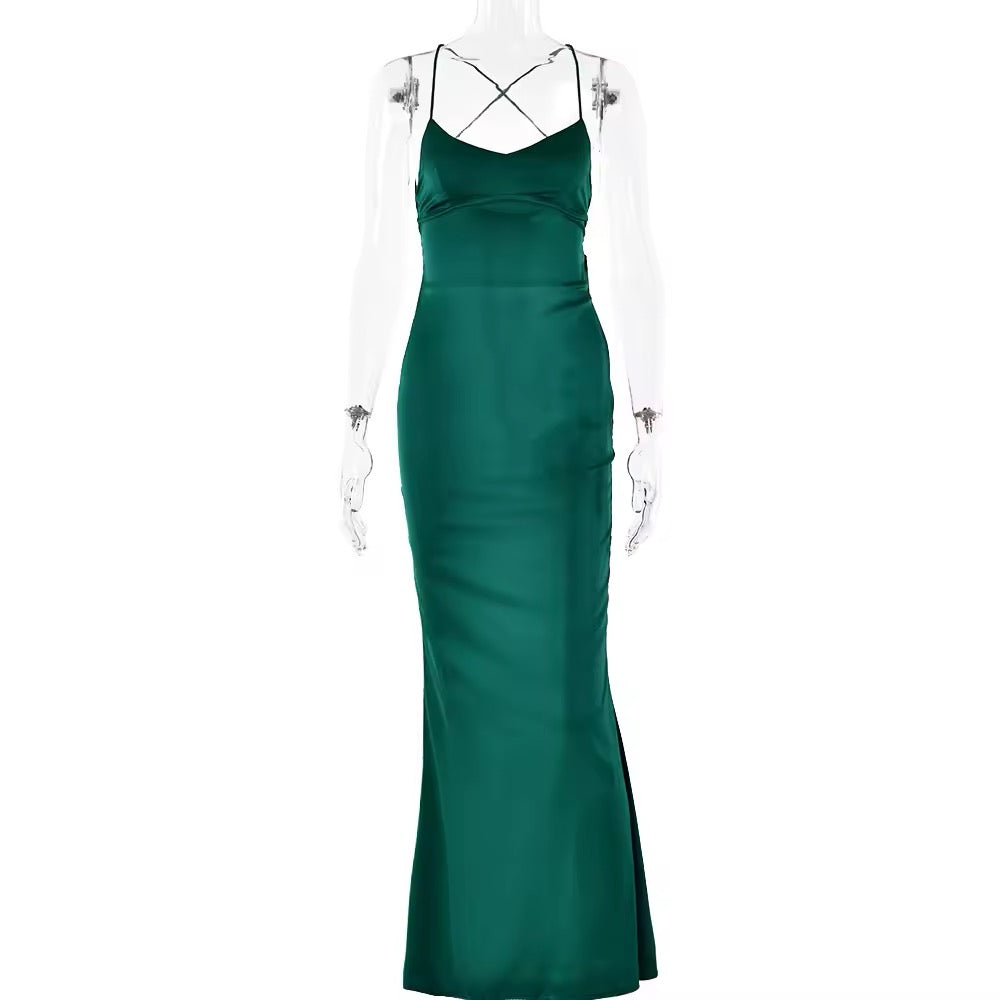 שמלת מקסי סאטן קשירות בגב - ג'ויה