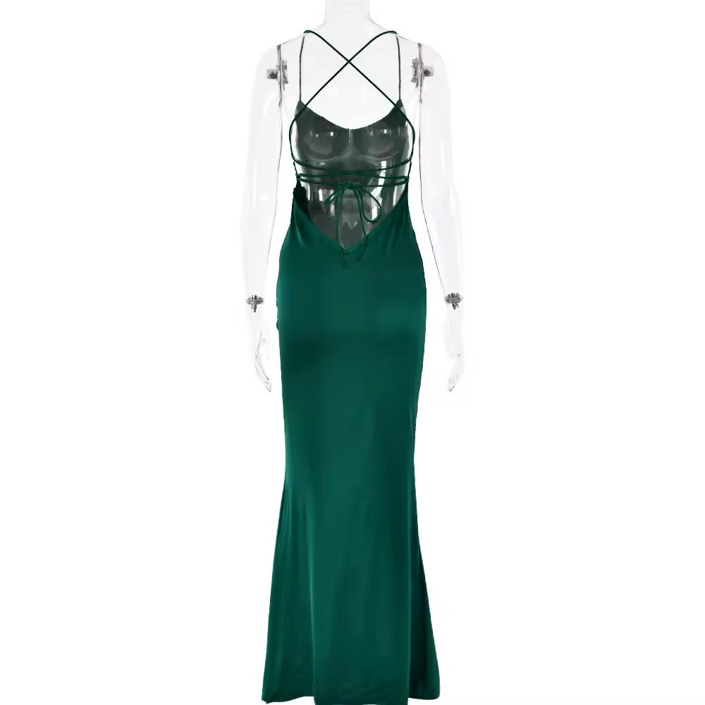 שמלת מקסי סאטן קשירות בגב - ג'ויה