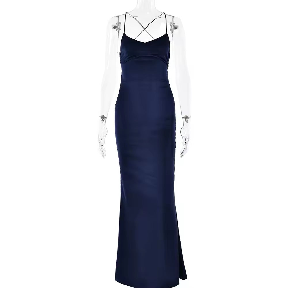 שמלת מקסי סאטן קשירות בגב - ג'ויה