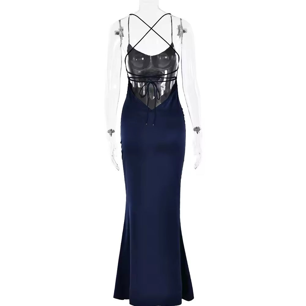 שמלת מקסי סאטן קשירות בגב - ג'ויה