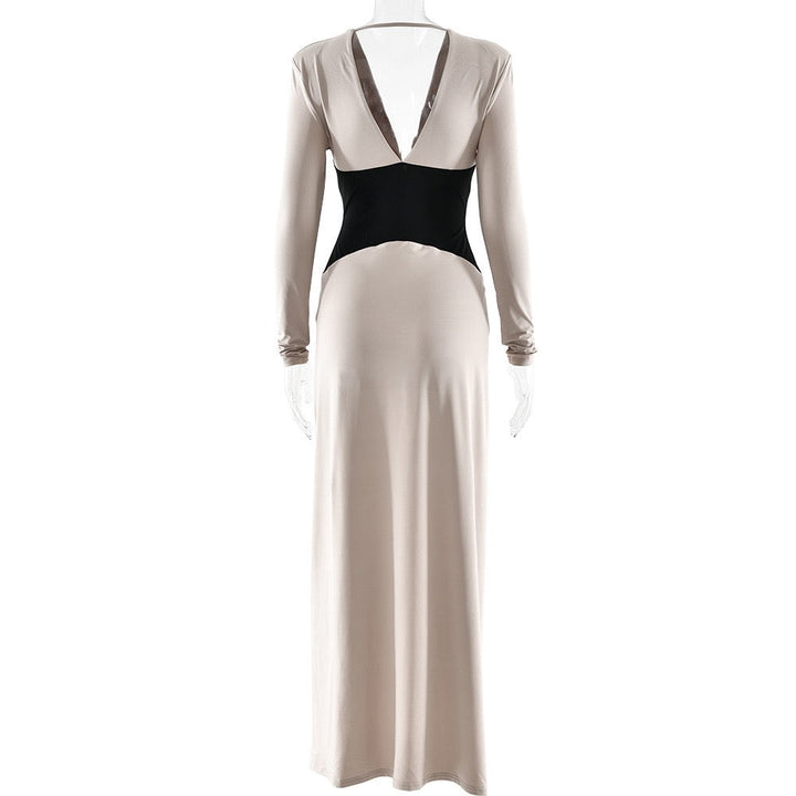 Corset maxi dress with slit and pleats, V-neckline, open back - TANIR