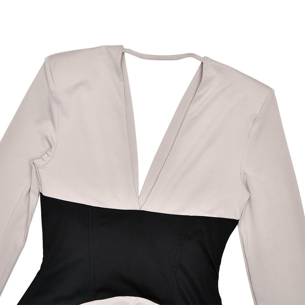 Corset maxi dress with slit and pleats, V-neckline, open back - TANIR