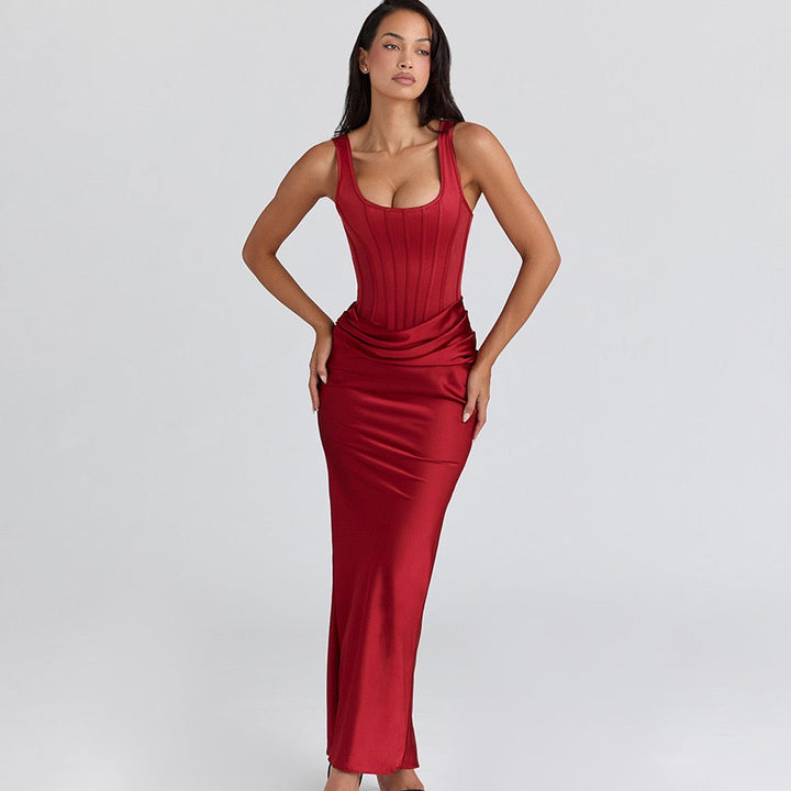 Maxi dress with satin pleats and bodice - Tamara