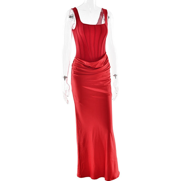 Maxi dress with satin pleats and bodice - Tamara