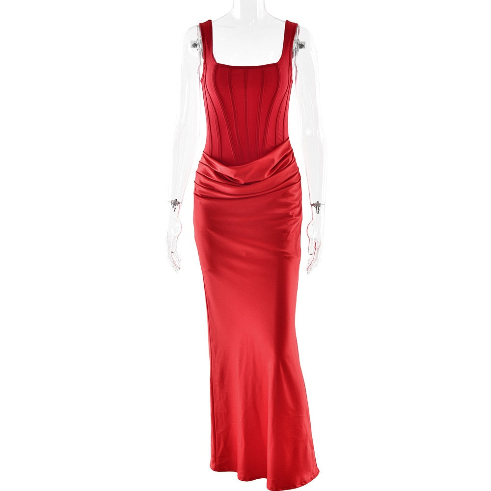Maxi dress with satin pleats and bodice - Tamara