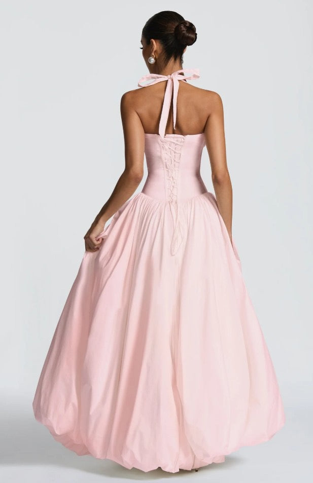 Maxi balloon dress with slit design and tie at the back - Bianca