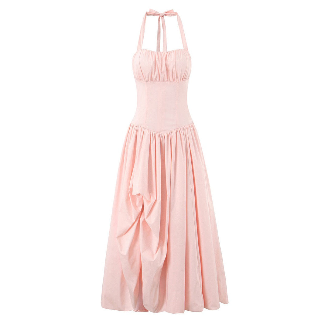 Maxi balloon dress with slit design and tie at the back - Bianca
