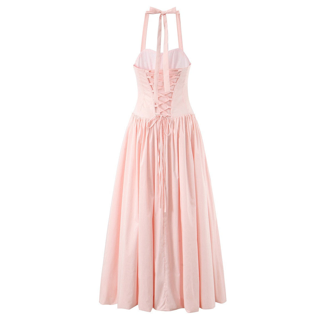Maxi balloon dress with slit design and tie at the back - Bianca