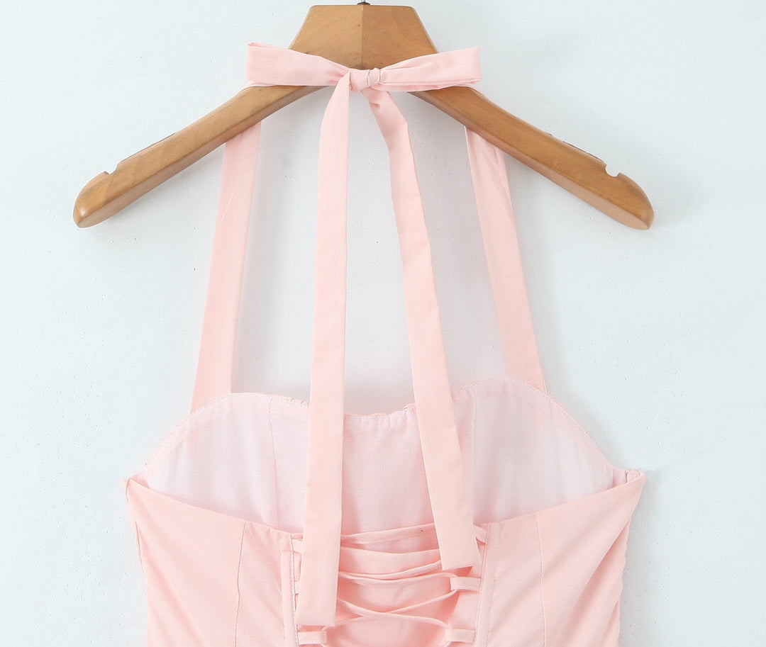 Maxi balloon dress with slit design and tie at the back - Bianca