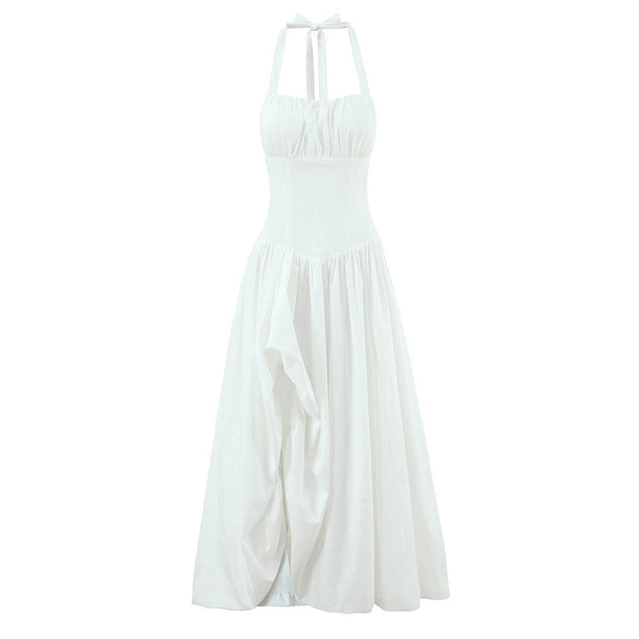 Maxi balloon dress with slit design and tie at the back - Bianca