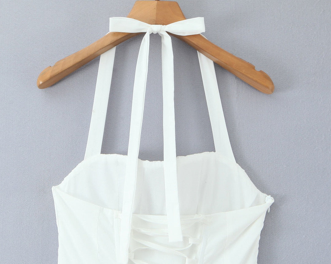 Maxi balloon dress with slit design and tie at the back - Bianca