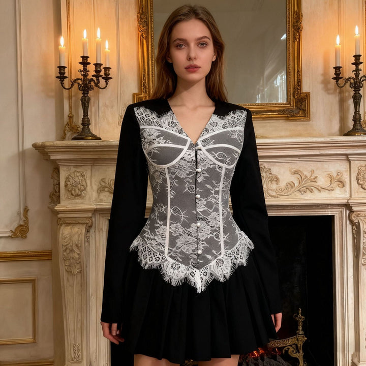 Elegant mini dress with lace trim - RITA