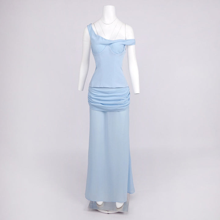 Chiffon maxi dress with a corset design and pin fastening - TOMMY